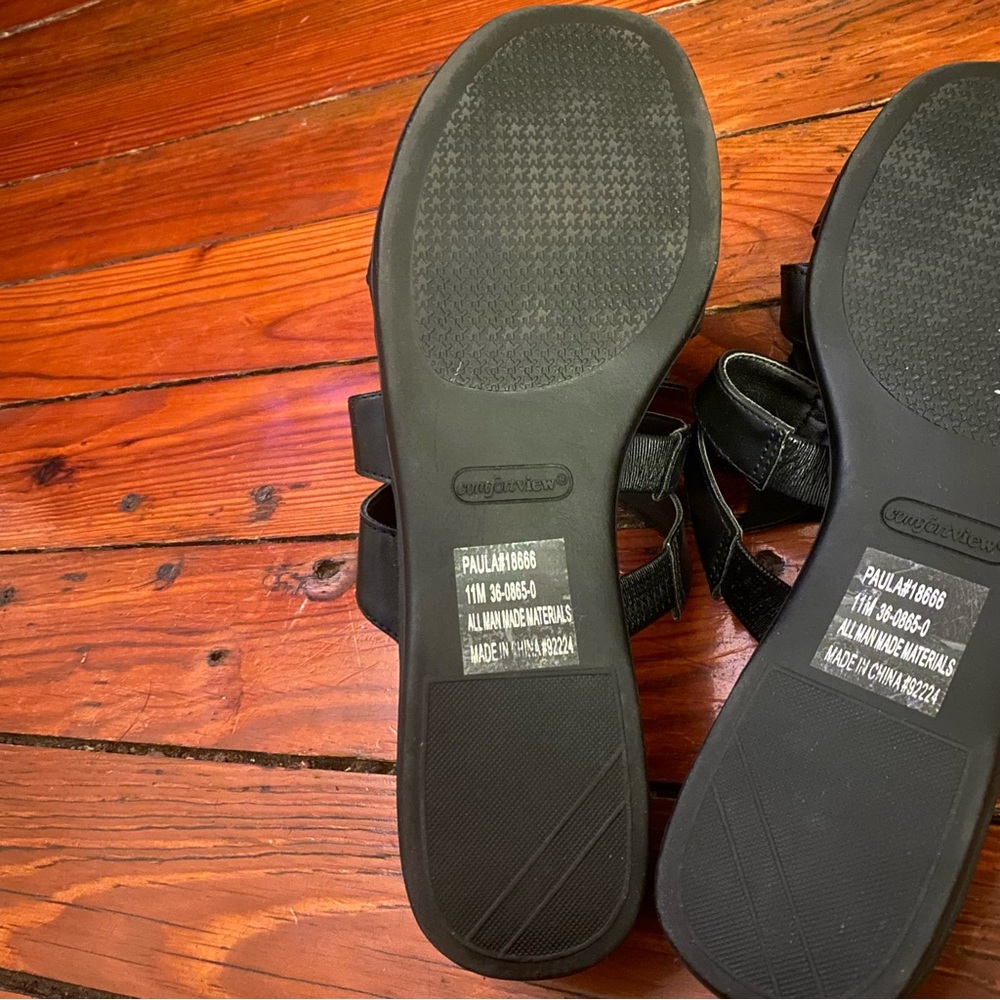comfortview Black Floral Slip-On Sandals - Picture 9 of 9